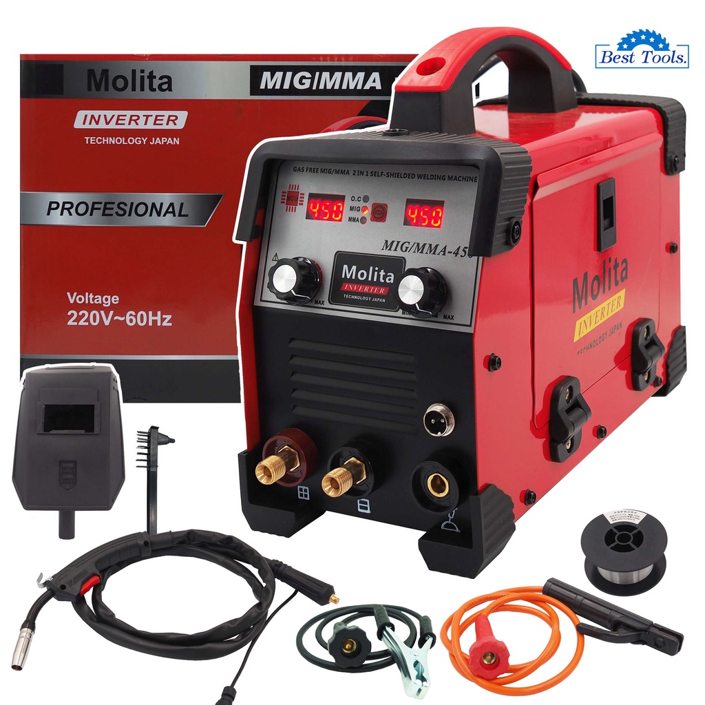 MOLITA ตู้เชื่อมไฟฟ้า 2 ระบบ MIG/MMA 450A INVENTER MMA/MIG (รุ่นใหญ่2 จอ 2 ปุ่ม รองรับงานหนัก) ตู้เช