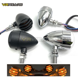 2pcs Vintage Motorcycle Turn Signal Indicator Blinker Light Flasher Lamp for Harley for Cafe Racer Silver Black