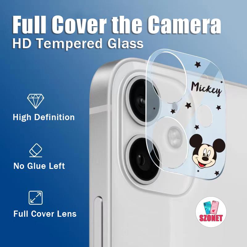 การ์ตูน HD กระจกนิรภัยน่ารัก Mickey Mouse กล้อง Protector น่ารัก Snoopy เลนส์ฟิล์มสําหรับ iPhone 16 15 14 13 12 11 Pro Max Plus Mini หน้าจอป้องกัน