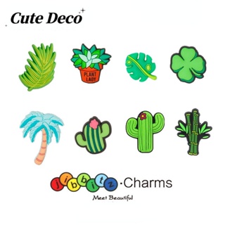 CROCS 【Cute Deco】กระดุมไม้ไผ่ รูปใบโคลเวอร์สี่แฉก ต้นมะพร้าวน่ารัก (10 แบบ) อุปกรณ์เสริม สําหรับตกแต่งรองเท้า