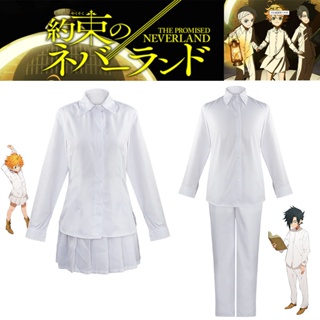 New The Promised Neverland Cosplay Costume White School Uniform Emma Norman Ray Cosplay Costume White Top Skirt Pants Set