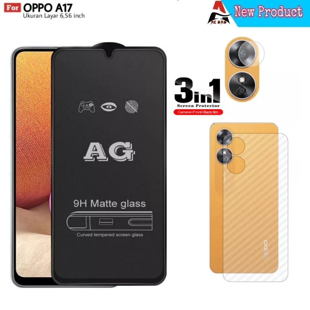 กระจกนิรภัย OPPO A17 Full Cover Protector Handphone Bonus Camera Protector และ Garskin