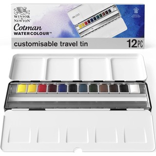 🟡สีน้ำ Winsor&amp;Newton Cotman Watercolours Blue Box - 12 Half Pans