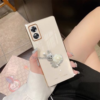 เคสโทรศัพท์ Fashion Casing OPPO A17 A77s A77 A57 Reno 8 8Z 8Pro 5G 4G 2022 New Plating Smartphone Case Flash Drill Flowers Rabbit Plating Phone Case Shockproof Protection Cover TPU Softcase