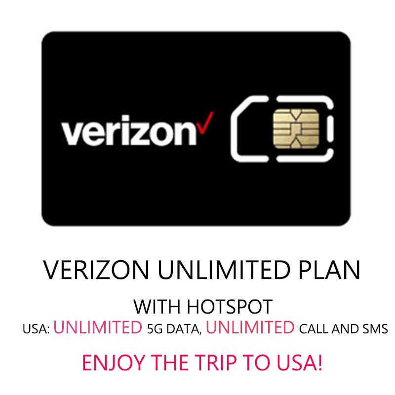 Verizon USA 5G Unlimited Data SIM พร้อม HOTSPOT 30/60/90DAYS ยังทํางานในแคนาดาและเม็กซิโก