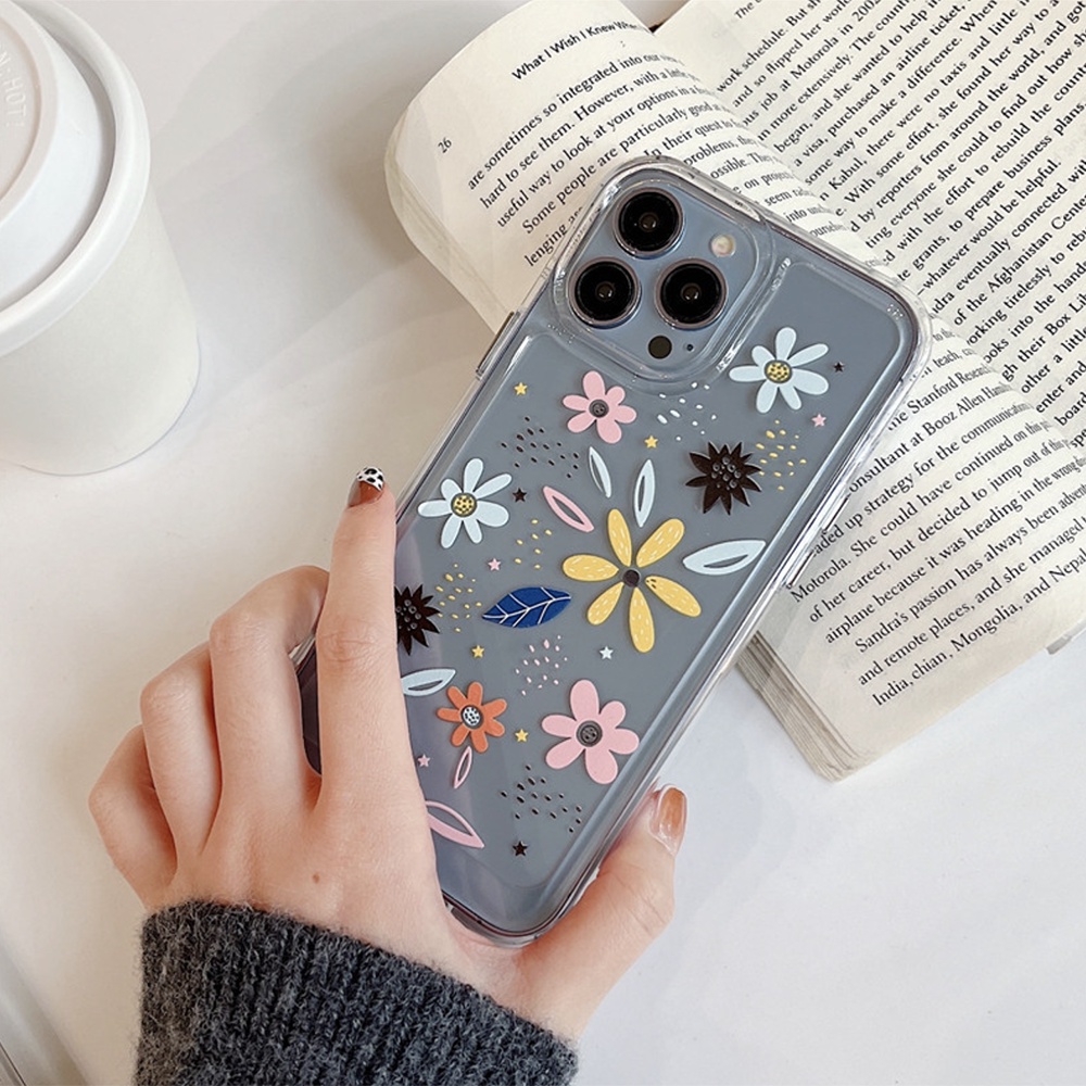 IPhone 12 Pro Max/13 Pro Max/15 Pro Max/15 Pro Max/17 Pro Max Space เคสดอกไม้ 5 กลีบโปร่งใส