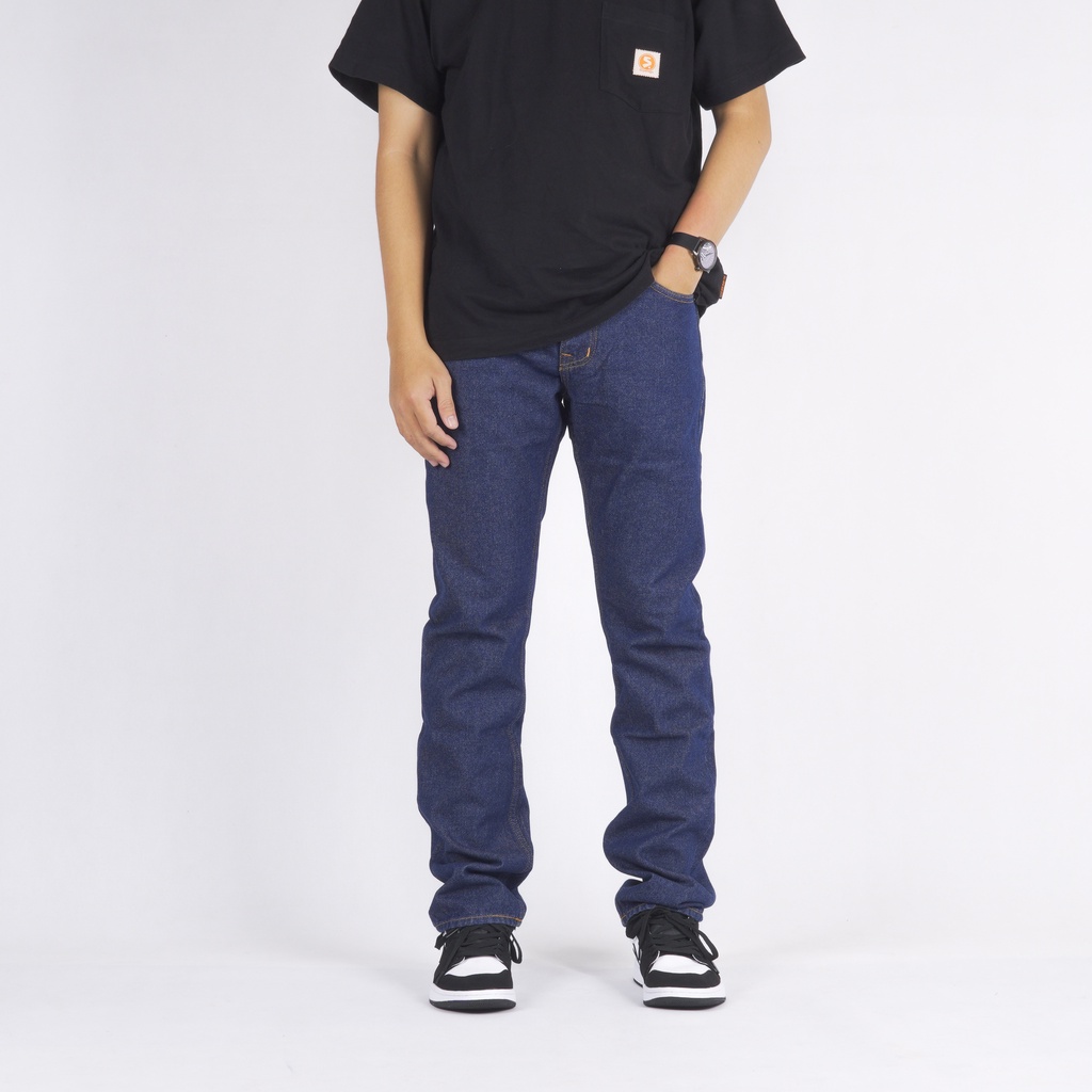 Superego กางเกงยีนส์ผู้ชาย Size 28-38 Slim Tapered Long Pants Denim Washed Navy SBT02D