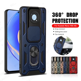 สําหรับ Huawei Nova Y90 Y70 Plus 9 Se NovaY90 NovaY70 เคสโทรศัพท์ เกราะโลหะ แหวนยึด ขดลวด ผลัก กล้อง กันกระแทก เคสแข็ง