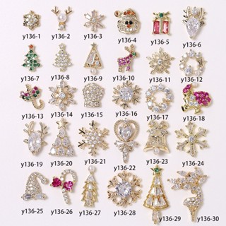 คริสต์มาสเล็บ จิวเล็บ Glitter Decals Sparkle Zircon Snowflake Elk Gift Snowman Santa Claus ออกแบบตกแต่ง
