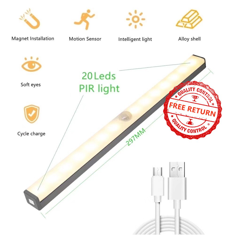 300MM | 500MM LED Induction Light Cabinet Lamp PIR Infrared Motion Detector Sensor Closet Night Light Lamp