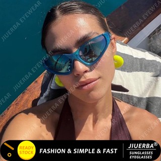 (JIUERBA) ใหม่ แว่นตากันแดดแฟชั่น Y2K กรอบสีเงิน สําหรับเล่นกีฬา