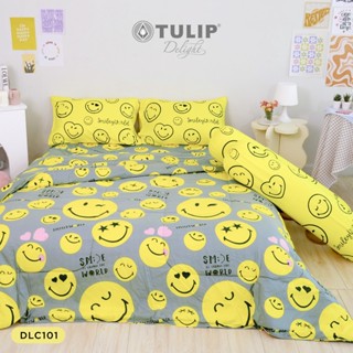 TULIP ชุดเครื่องนอน ผ้าปูที่นอน ผ้าห่มนวม รุ่นTulip Delight ลิขสิทธิ์การ์ตูน Smiley ลาย DLC101