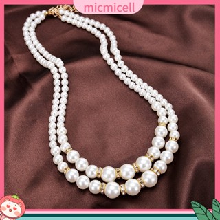 (micmicell) เครื่องประดับแฟชั่นสตรีสร้อยคอพร้อมจี้ไข่มุกฝังพลอยเทียม