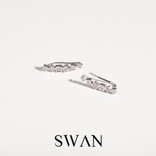 [ส่งด่วนฟรี]SWAN - Stone Bezel Earring ต่างหูเงินแท้ ฝังเพชร…