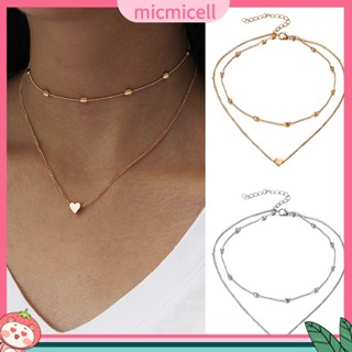 (micmicell) Fashion Multilayer Beads Heart Charm Choker Necklace Chain Women Party Jewelry