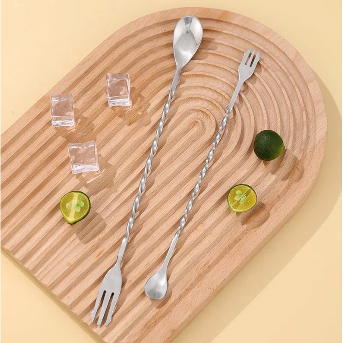 ช้อนค็อกเทล สแตนเลส ปลายส้อม ด้ามเกลียว ยาว 26/32cm Bar Spoon S.H.PLUS