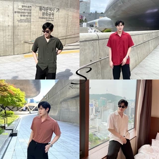 [ส่งทันที กทม.1 วัน] S1: เสื้อเชิ้ตเกาหลี แขนสั้น สีพื้น มีไซซ์ M L XL XXL ชาย/หญิง