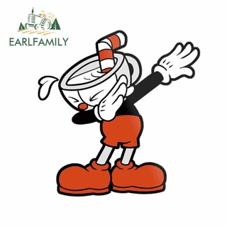 Earlfamily สติกเกอร์ กันน้ํา กันรอยขีดข่วน ลายอนิเมะ Cuphead Performing Dab 13 ซม. x 12.7 ซม. สําหรับติดตกแต่งรถยนต์ รถจักรยานยนต์