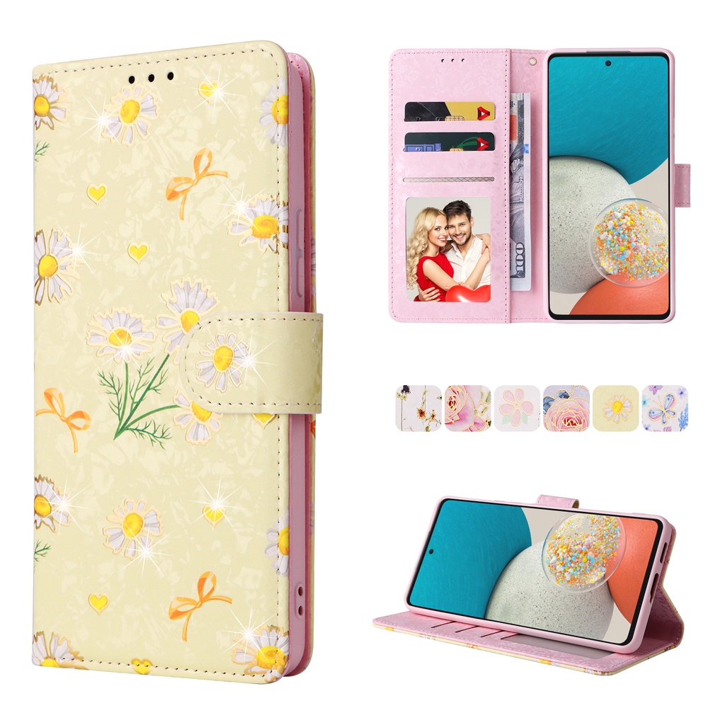 เคส Case for Samsung Galaxy A12 A22 A52 A52s A13 A23 A33 A53 A14 A34 A54 A15 A25 A35 A55 5G A04 A04s A05 A05s เคสฝาพับ เคสเปิดปิด Leather Case Flip Cover Luxury Flower Magnetic Wallet With Card Holder Slots Hand Strap Lanyard Soft TPU Phone Casing FDSTJ ราคา ถูกที่สุด ดีลบีเคเค