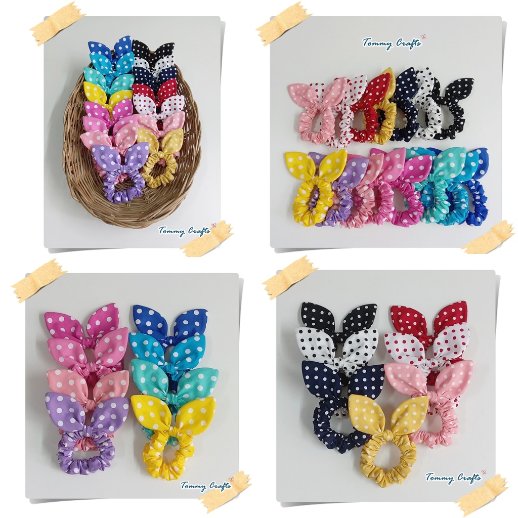 Tommy crafts ยางรัดผมหูกระต่ายผ้าคอตตอน ลายจุดน่ารัก ไซส์ Mini Bunny Ear Hair scrunchies
