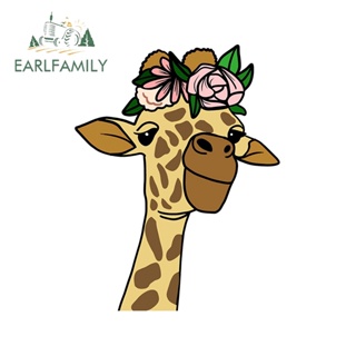 Earlfamily สติกเกอร์ไวนิล กันน้ํา ลายดอกไม้ยีราฟน่ารัก สําหรับติดตกแต่งรถยนต์ แล็ปท็อป 13 ซม. x 10 ซม.