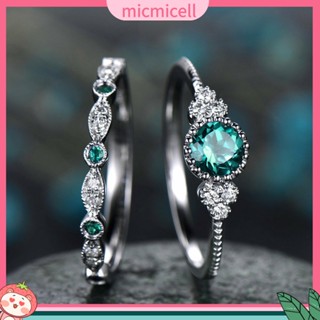 (micmicell) ของขวัญเครื่องประดับสตรีแหวนแต่งงานฝังเพชร Cubic Zirconia 2ชิ้น / ชุด