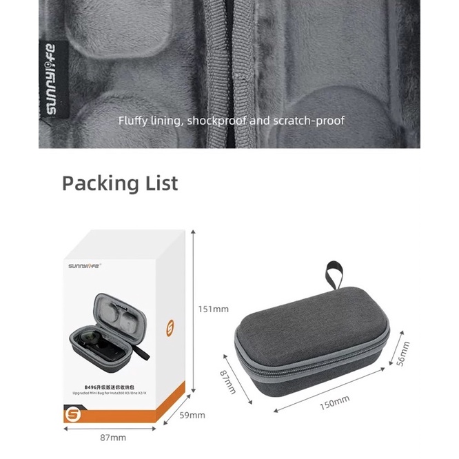 Sunnylife Mini Portable Carrying Case Clutch Bag Protective Storage Bag for Insta360 X3 / ONE X2 / X