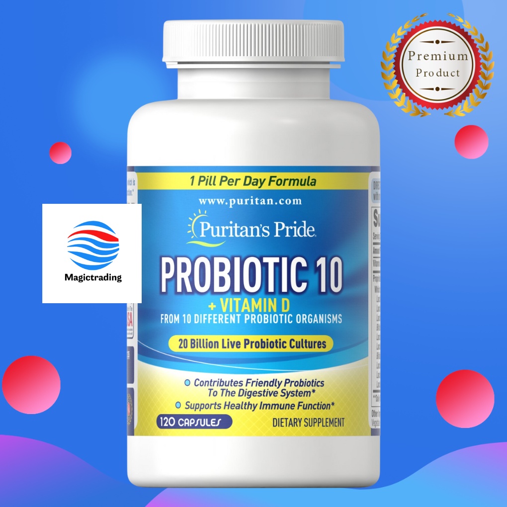 Puritan's Pride Probiotic 10 with Vitamin D 20 billion / 120 Capsules ...