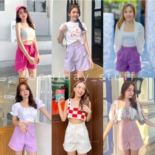 seoulday_stuff◆(BDS022) Basic Day Shorts กางเกงขาสั้นผู้หญิง เอว 22-32 กางเกงขาสั้นสีชมพู สีม่วง สดใส สีน่ารักเกินต้าน