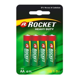 ถ่าน AA แพ็ค 4 ก้อน Rocket Heavy Duty 2A 1.5 V ใช้แบตเตอรี่ ถ่านนาฬิกา ถ่านไฟฉาย ถ่านแบตเตอรี่ ถ่านอย่างดี ไม่มีแคดเมียม