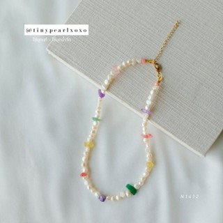 สร้อยคอไข่มุกแท้ x หินสี 4 สี Stone - Pearls หินแตกหลากสี มุกเคชิ Alice สร้อยน่ารักไปทะเล Tinypearlxoxo N1412