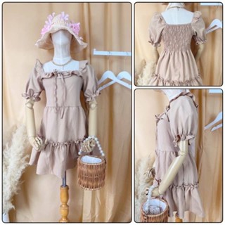 👗เดรส👗ผ้าพื้น คอระบายผูกโบว์