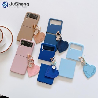 Jusheng เคสโทรศัพท์มือถือหนัง จี้หัวใจ พร้อมจี้ห้อย แฟชั่น สําหรับ Samsung Z Flip4 Z Flip3