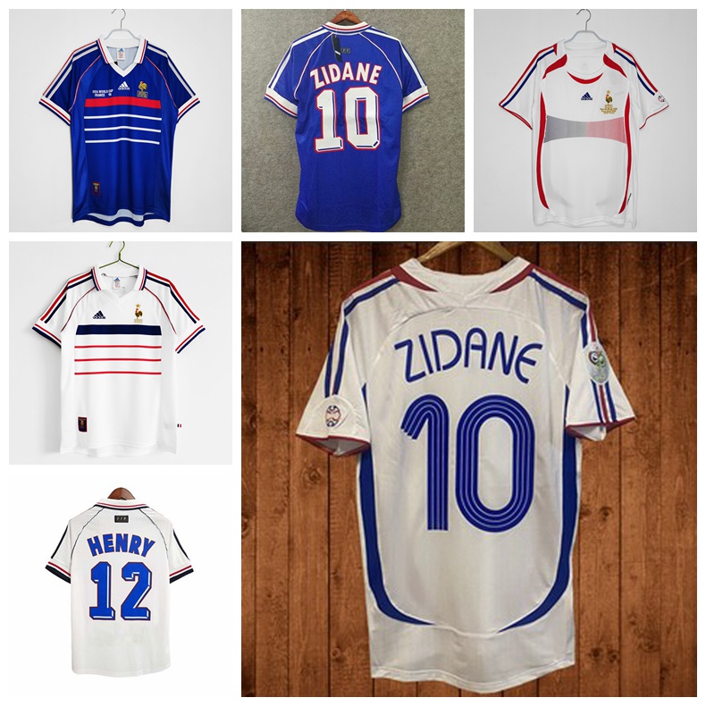 1998 2006 ฟุตบอลโลก France Home Away Retro Jersey เสื้อฟุตบอล Zidane Henry