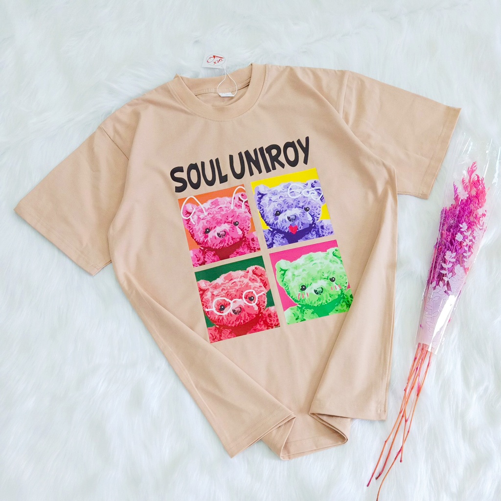 เสื้อยืดผ้าฝ้าย 100% สําหรับผู้หญิงพิมพ์ลายหมี SOUL UNIROY น่ารัก DLX