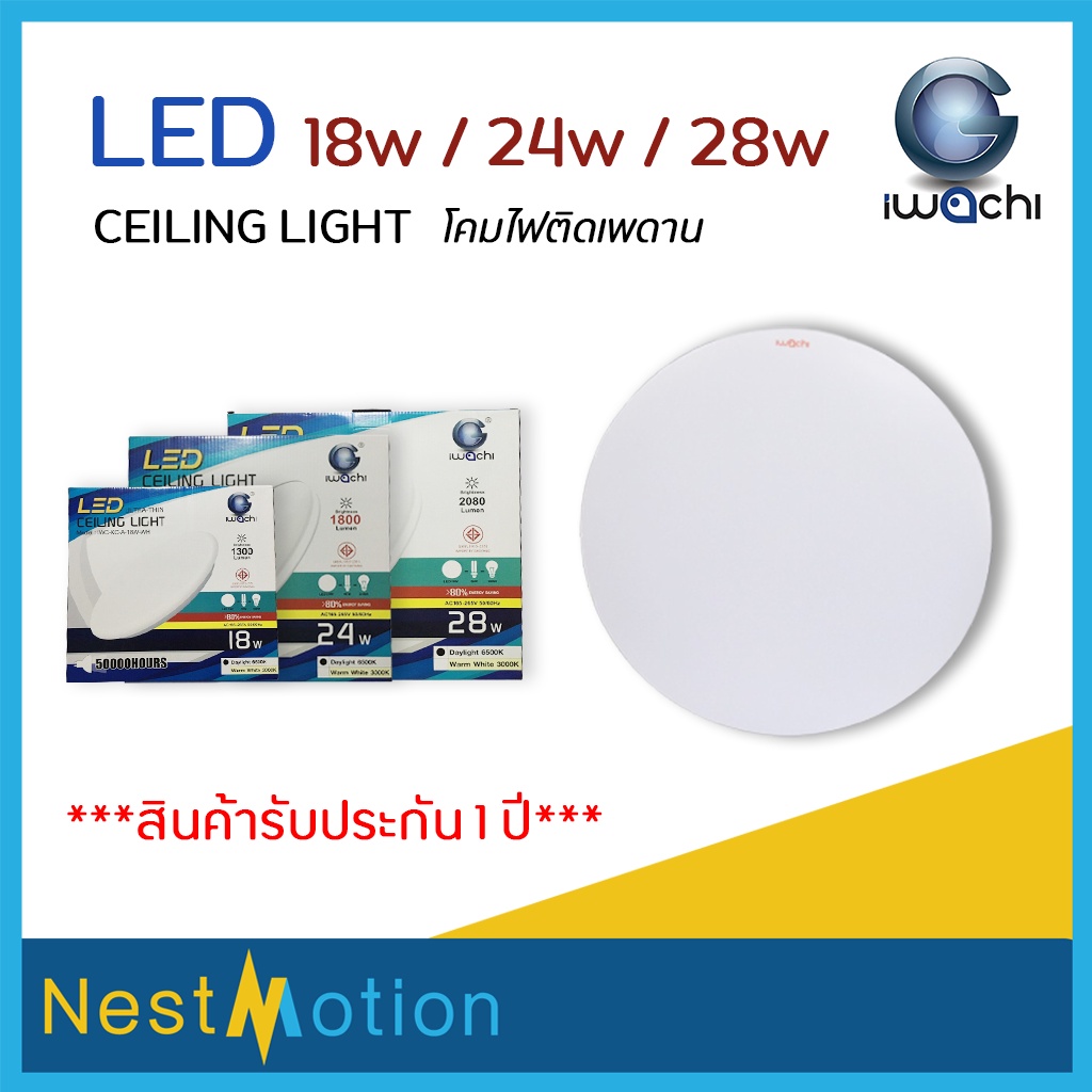 Iwachi โคมไฟติดเพดาน LED 18w/24w/28w. แสงขาว พร้อมหลอด โคมติดเพดาน โคมไฟเพดาน โคมไฟ LED โคมไฟเพดานกลม หลอดไฟ LED