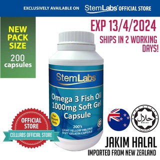 ส่งด่วน StemLabs น้ำมันปลาโอเมก้า 3  1000มก. 50 แคปซูล DHA 120 มก. EPA 180มก [JAKIM HALAL] StemLabs Omega 3 Fish Oil