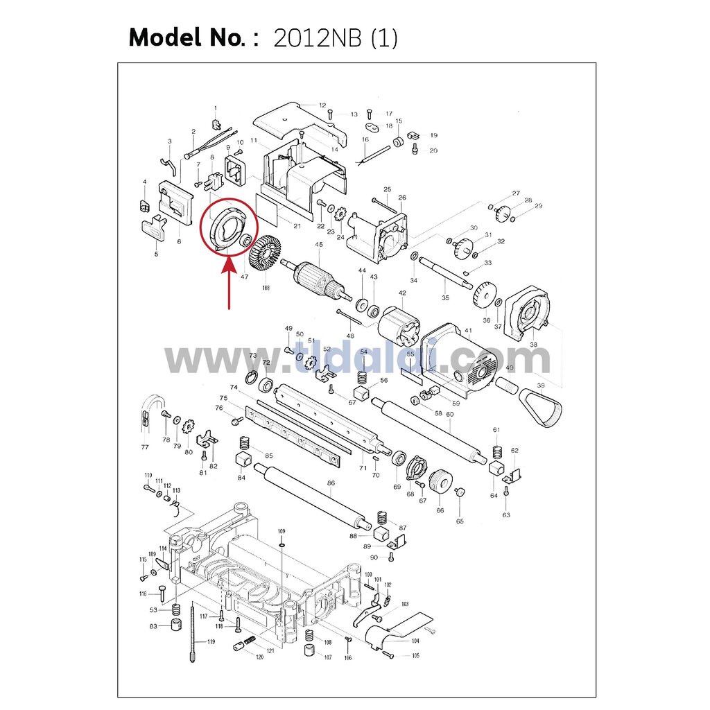 แผ่นบังทุ่น, ฝาครอบใบพัดทุ่น, บังลม, บังทุ่น (แท้) เครื่องรีดไม้ Makita มากีต้า รุ่น 2012NB #46 (417033-2) (อะไหล่แท้... - รูปที่ 4