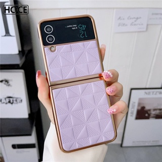 Hoce เคสโทรศัพท์มือถือหนัง PU กันกระแทก ลายตาราง หรูหรา สําหรับ Samsung Galaxy Z Flip 4 Z Flip 3 5G zflip3 zflip4