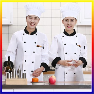 2 ชิ้นเสื้อ + ผ้ากันเปื้อน Chef clothes ชุดเชฟทำอาหาร เสื้อแขนยาว ชุดเชฟ นเสื้อ ผ้ากันเปื้อน เนื้อผ้า cotton