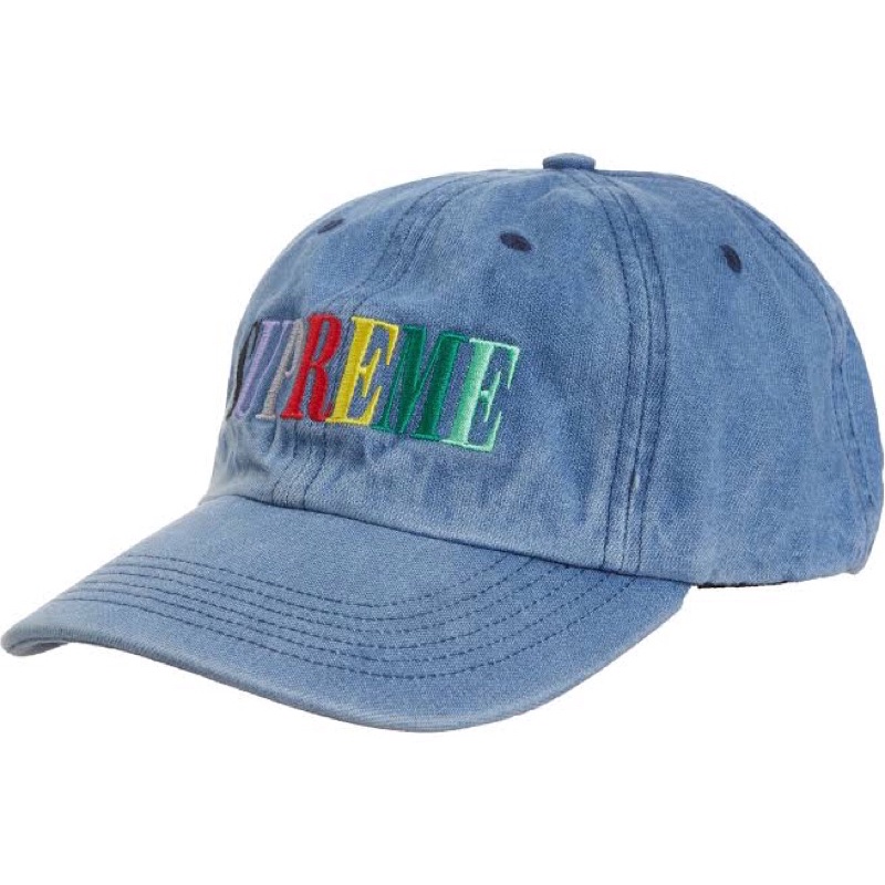 ใหม่พร้อมส่ง ของแท้ หมวก Supreme Multi Color Logo 6 Panel Denim