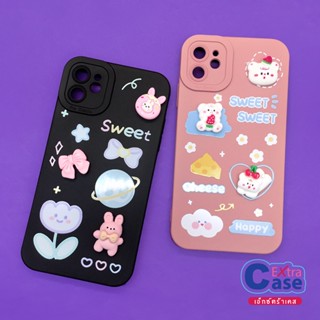 7PLUS 11 14 14PLUS 14PRO 14PROMAX  เคสมือถือนิ่ม TPU กันเลนส์กล้องนูนลายการ์ตูน ติดอะไหล่หมี กระต่ายน่ารัก