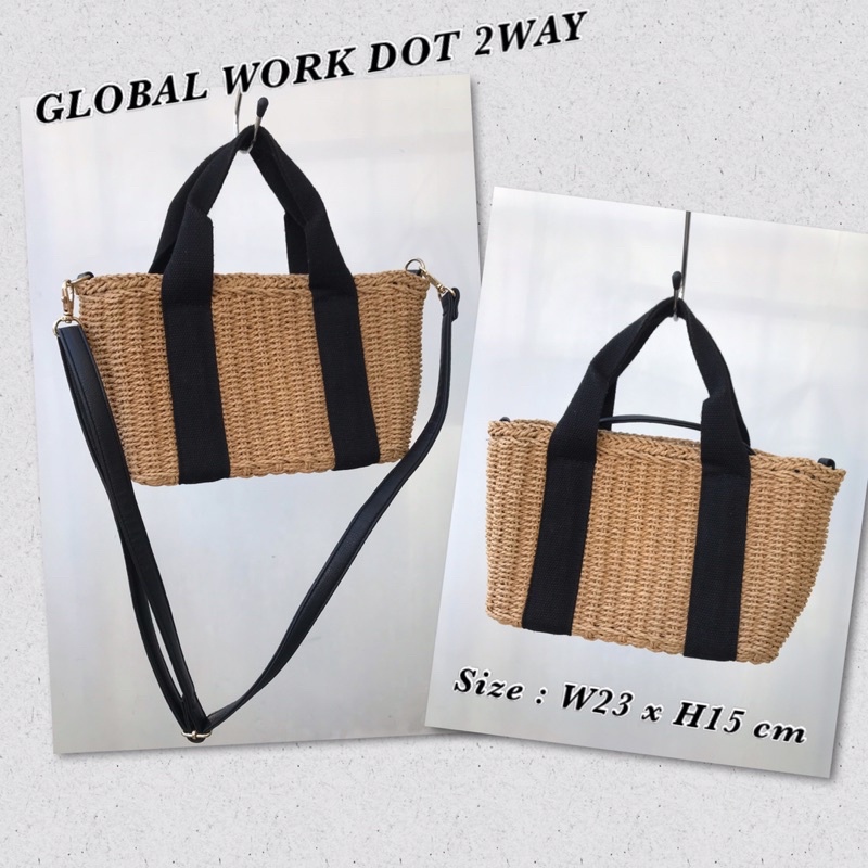 กระเป๋าสานญี่ปุ่นมือสองสภาพดี GLOBAL WORK นำเข้าจากญี่ปุ่น แบรนด์ญี่ปุ่น มีสายยาวสะพายได้
