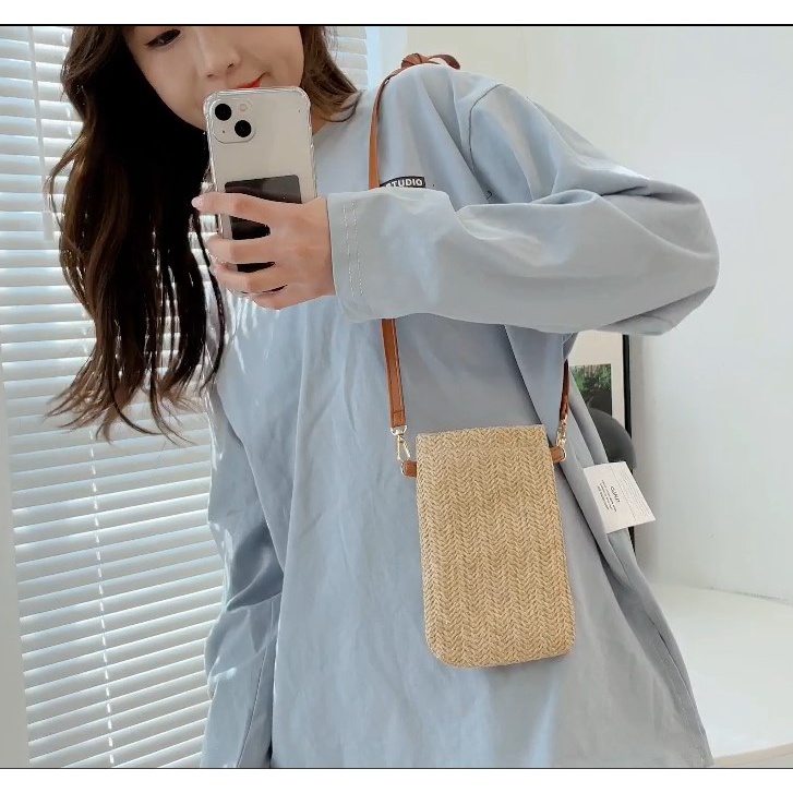 [SuperDeals888.th] กระเป๋าสตางค์ สะพายข้าง สานมือ ขนาดเล็ก เหมาะกับเดินชายหาด แฟชั่นฤดูร้อน สําหรับผู้หญิง