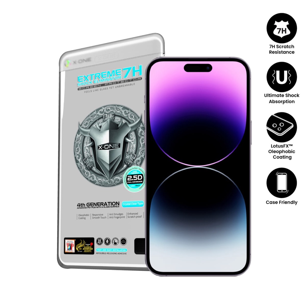 X.One Extreme 7H Shock Eliminator 4th Gen 2.5D Full Cover Clear สําหรับ iPhone 14 Pro Max/14 Pro/14 