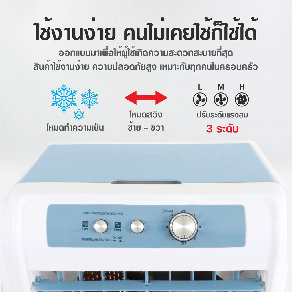 LENODI พัดลมไอเย็น  ความจุน้ำ 40 ลิตร ความจุอากาศปริมาณมาก เครื่องปรับอากาศแบบพกพา พัดลมระบายความร้อนใช้ในครัวเรือน P5YU