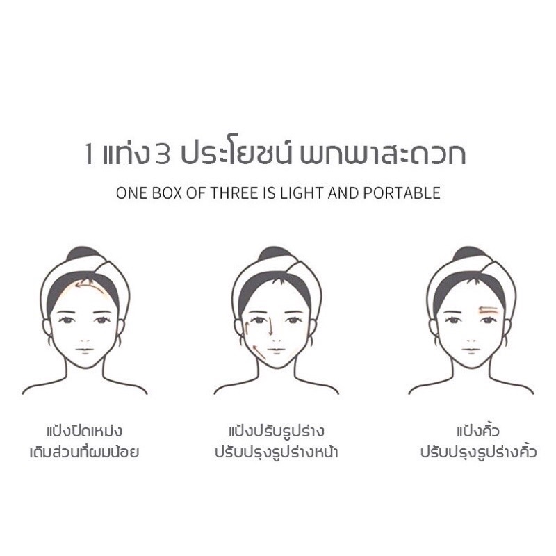 H-04🌟GEGE BEARแป้งปิดเหม่งผงแฮร์ไลน์เติมหน้าผากปิดผมขาวปกปิดขมับปิดผมบางผลิตภัณฑ์ปกปิดหัวล้าน ปกปิดผมบางมี3สี - รูปที่ 3