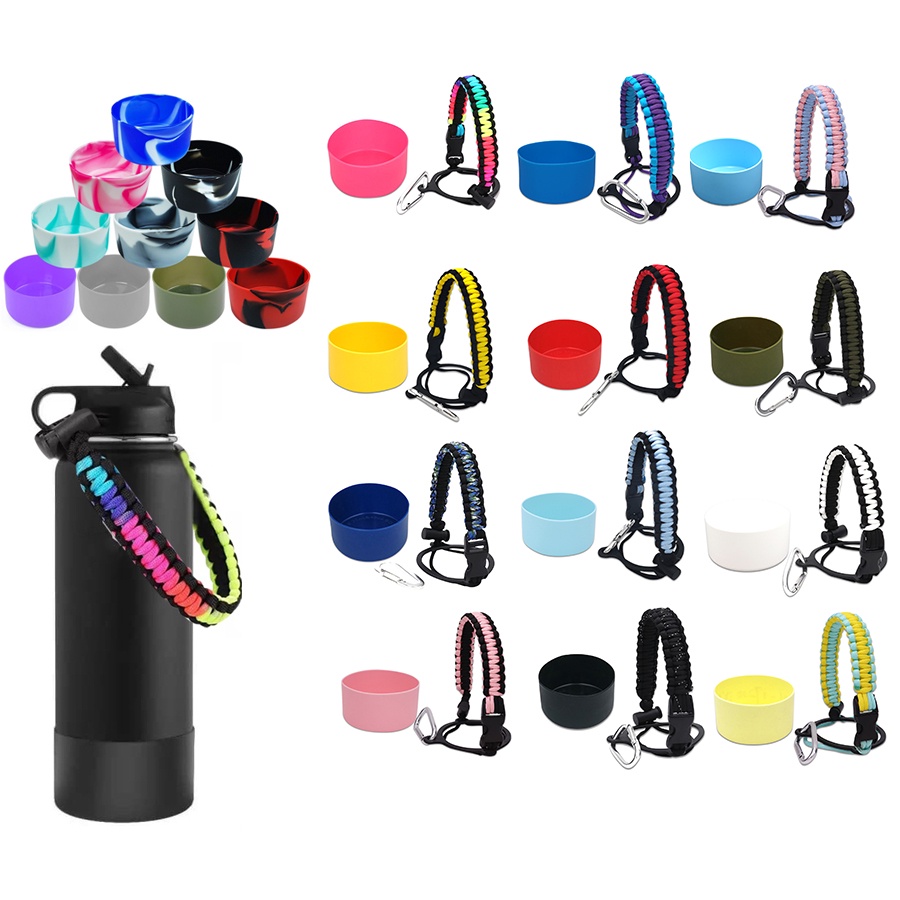 HydroFlask Boot Silicon Cover Aquaflask อุปกรณ์เสริม 32 & 40 ออนซ์ 12 & 24oz ป้องกันด้านล่างลื่น Aqua flask Tumbler Boot Sleeve Cover & Paracord Handle สีถ้วยเชือกชุด