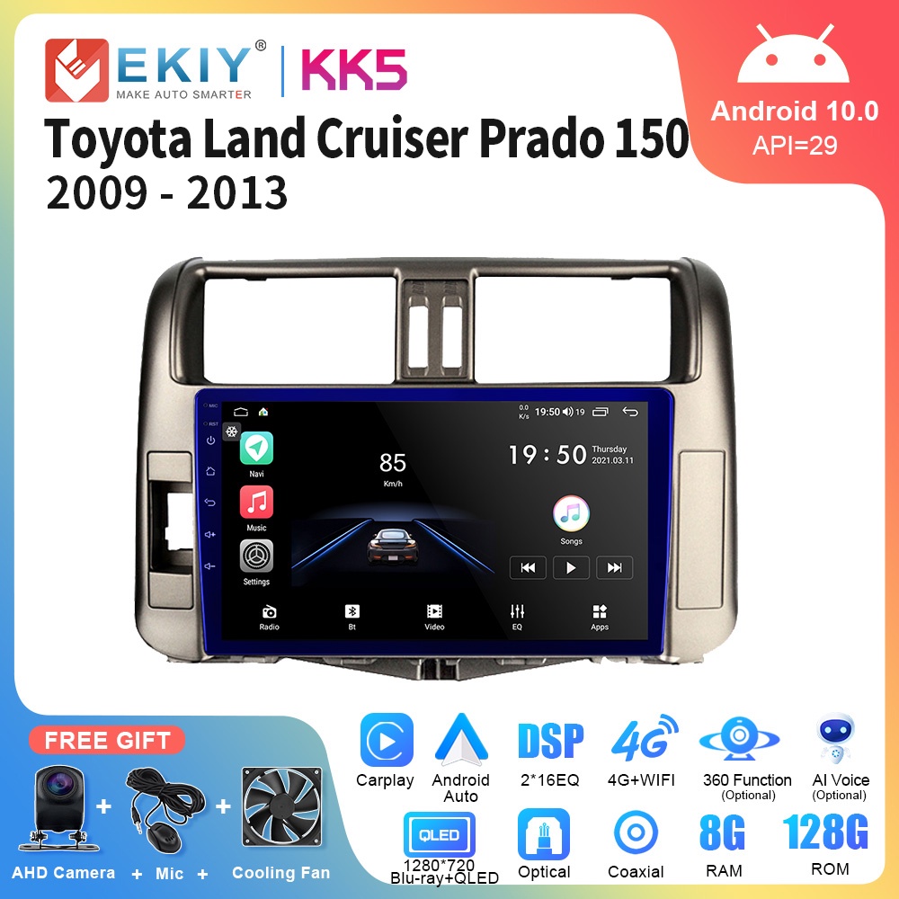 EKIY KK5 Android Auto Radio Multimedia For Toyota Land Cruiser Prado 150 2009-2013 Car Stereo GPS Na