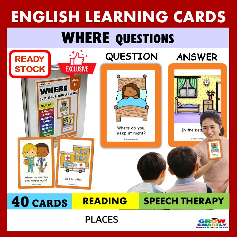 Where WH คําถามแฟลชการ์ดสําหรับเด็กก่อนวัยเรียน Speech Therapy การเรียนรู้ในช่วงต้นออทิสติกการศึกษาการสอน Aids BBM ABM